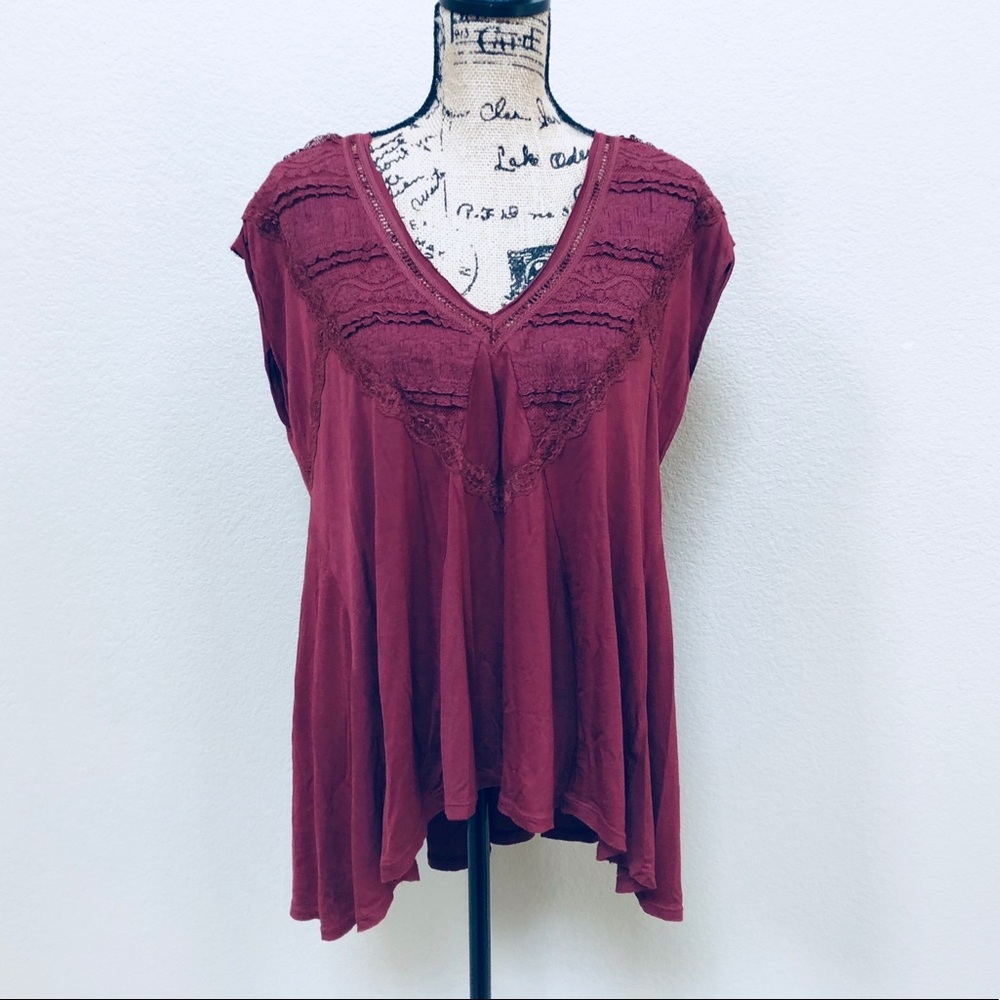 NWOT Free People Boho Abagail Burgundy Tee